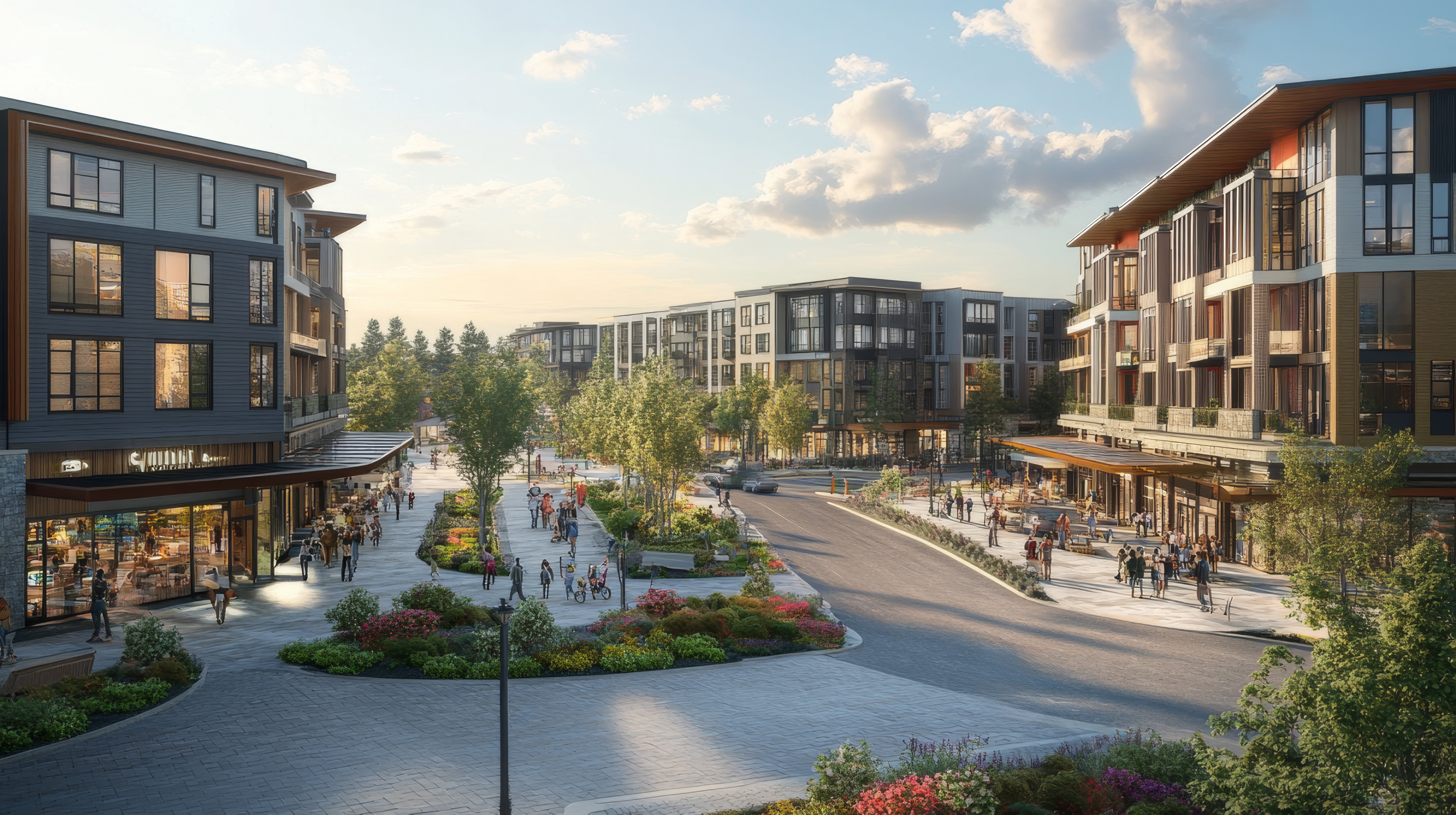 often newer construction or recently renovated properties in prominent business districts