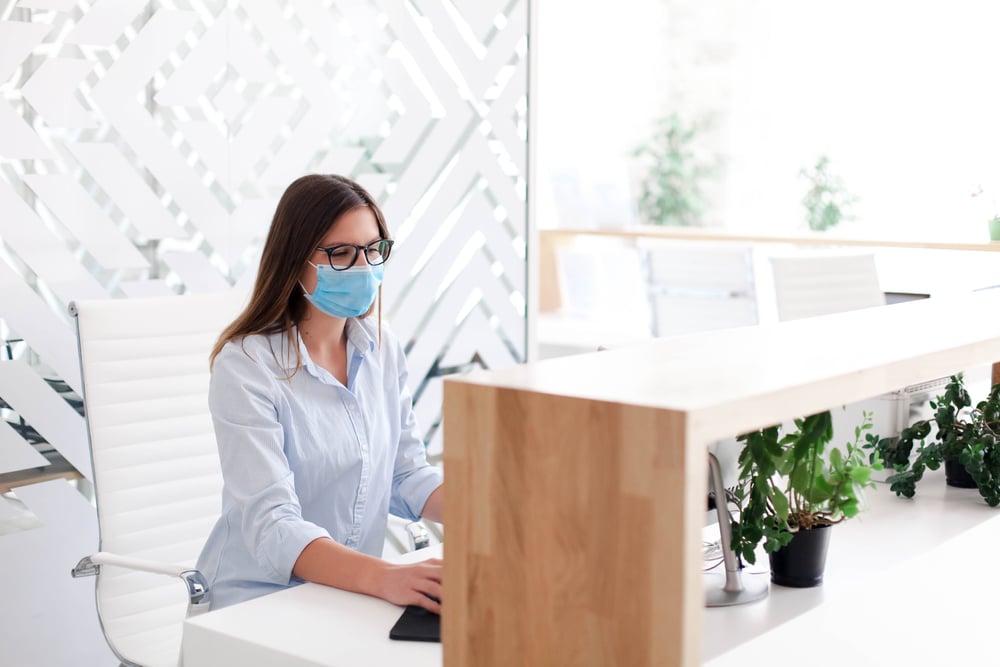 receptionist wearing mask