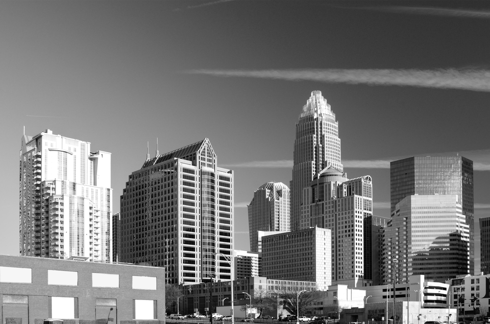 skyline of Uptown, the Financial District of Charlotte, North Carolina.